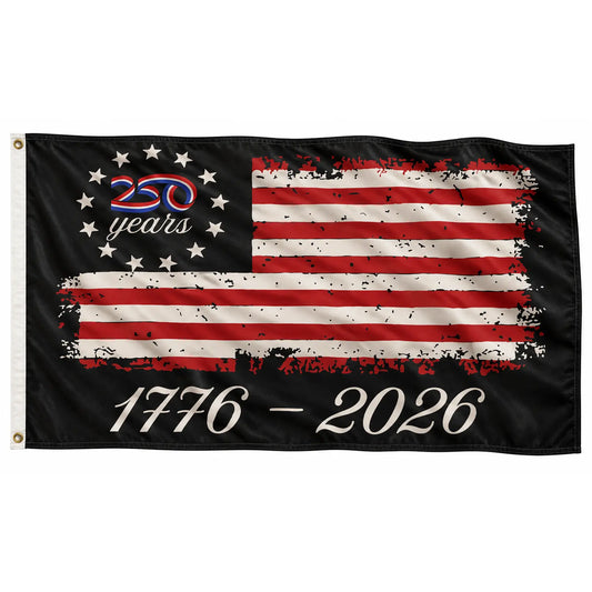 Large 3'x5' Black American Flag - 250 Years!